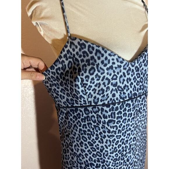Rampage Mini Dress Y2K Cheetah Blue Vintage Stretchy Babydoll Leopard Slip Sz M - Picture 4 of 13
